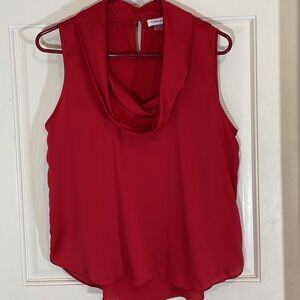 Calvin Klein  EUC Sleeveless Red Cowl Collared Top Size Medium